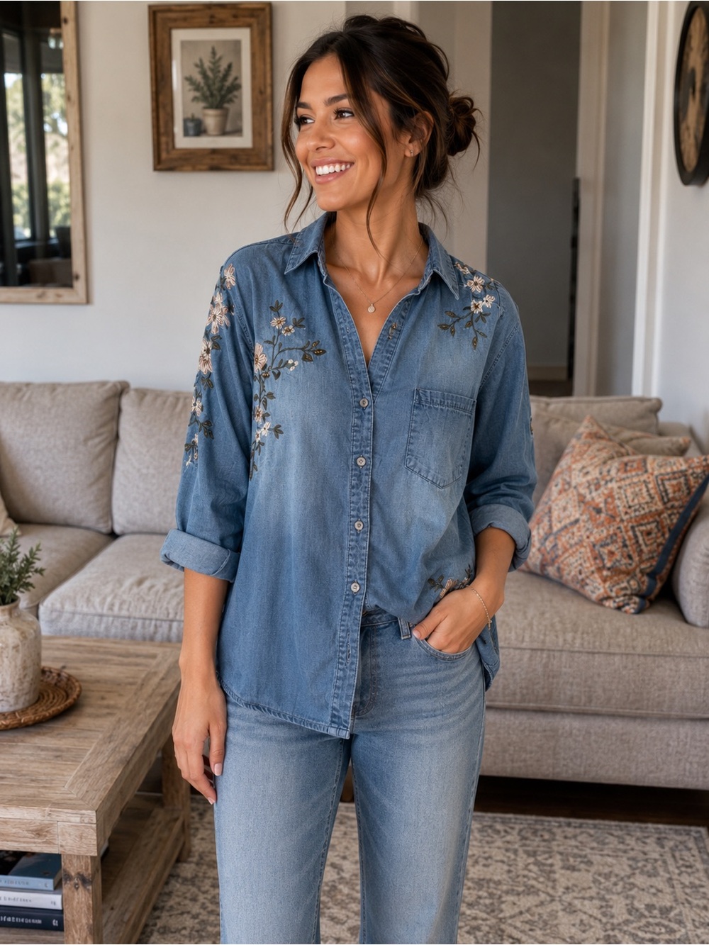 Vintage America Blue Chambray Button-Up Shirt